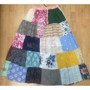 Hippie Patchwork Boho Elastic Waist Women’s One Size Festival Skirt